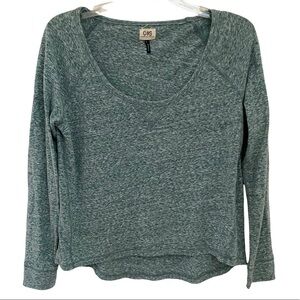 Check and Stripe Heather Green Long Sleeve Scoop Neck Top Sz Small  B7